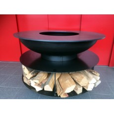 Steel Fire Pit with Grill Ring and Storage for Wood